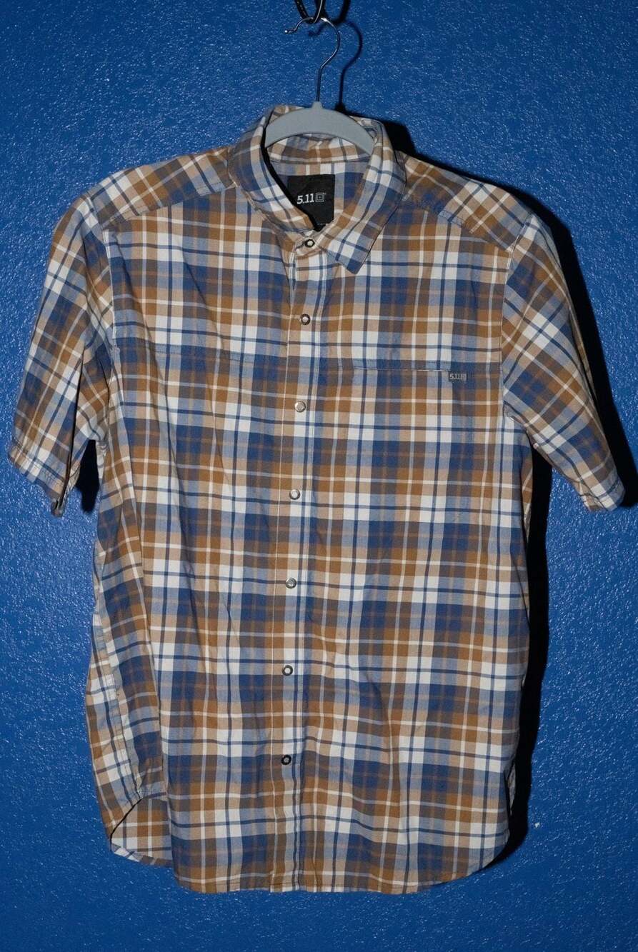 5.11 Short Sleeve Brown and Blue Plaid Shirt